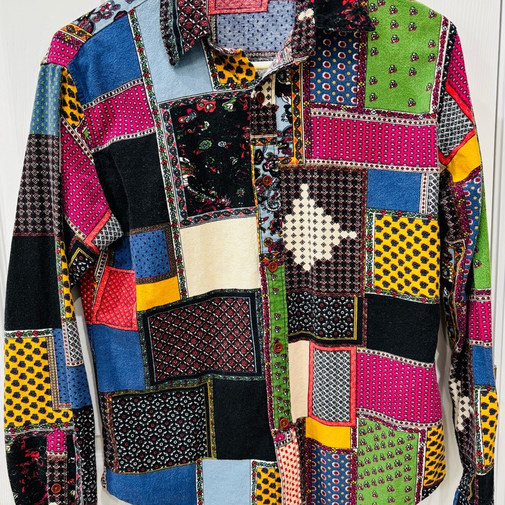 manslife Colorful Patchwork Casual Button Down Shirt Size Small